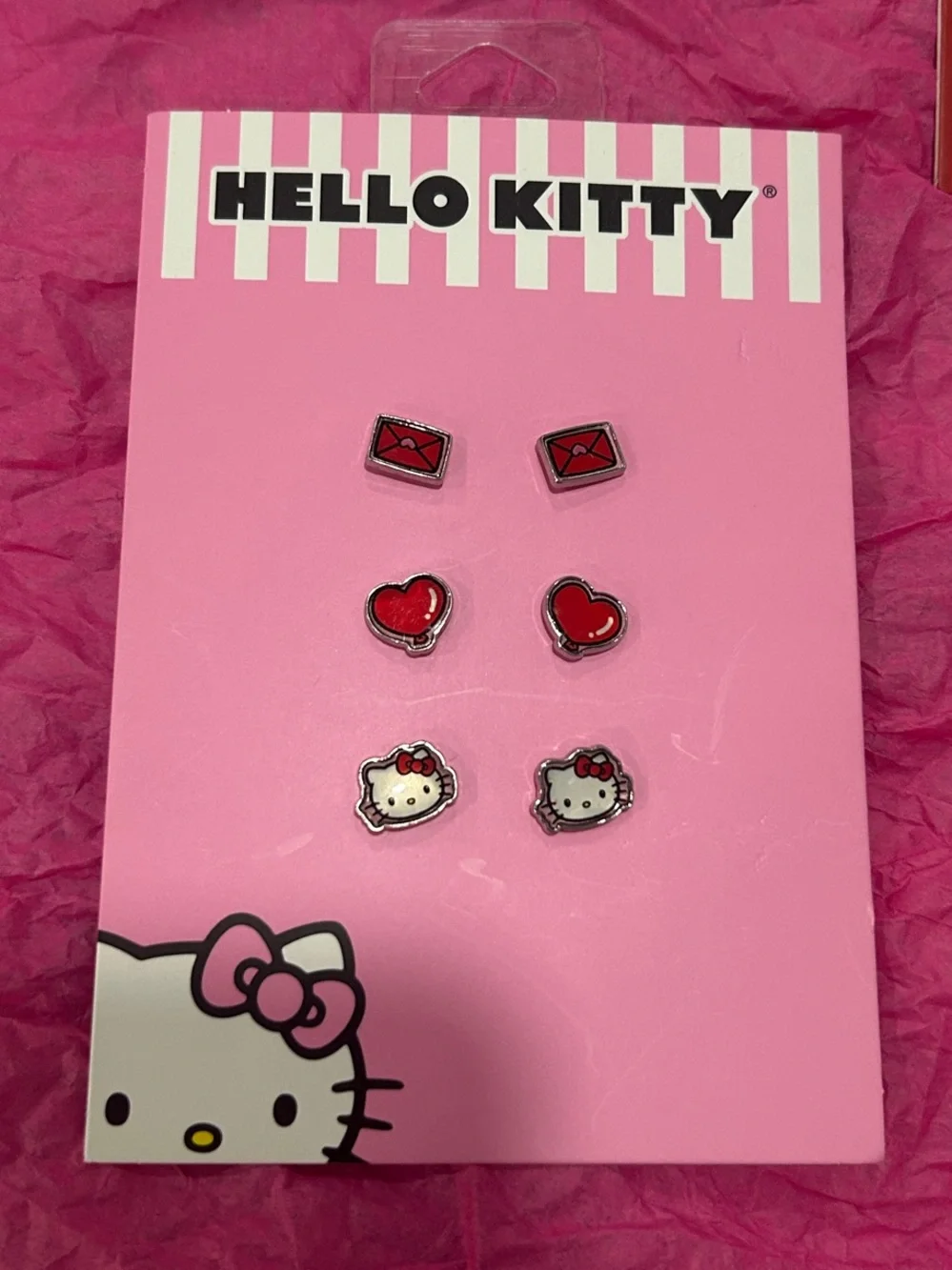 Hello Kitty BUNDLE: Patterned Bow Scrunchie Set, Earrings and Hair Clips. NWT